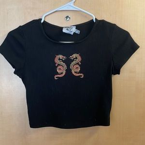 princess polly black short sleeve crop top with dragon design